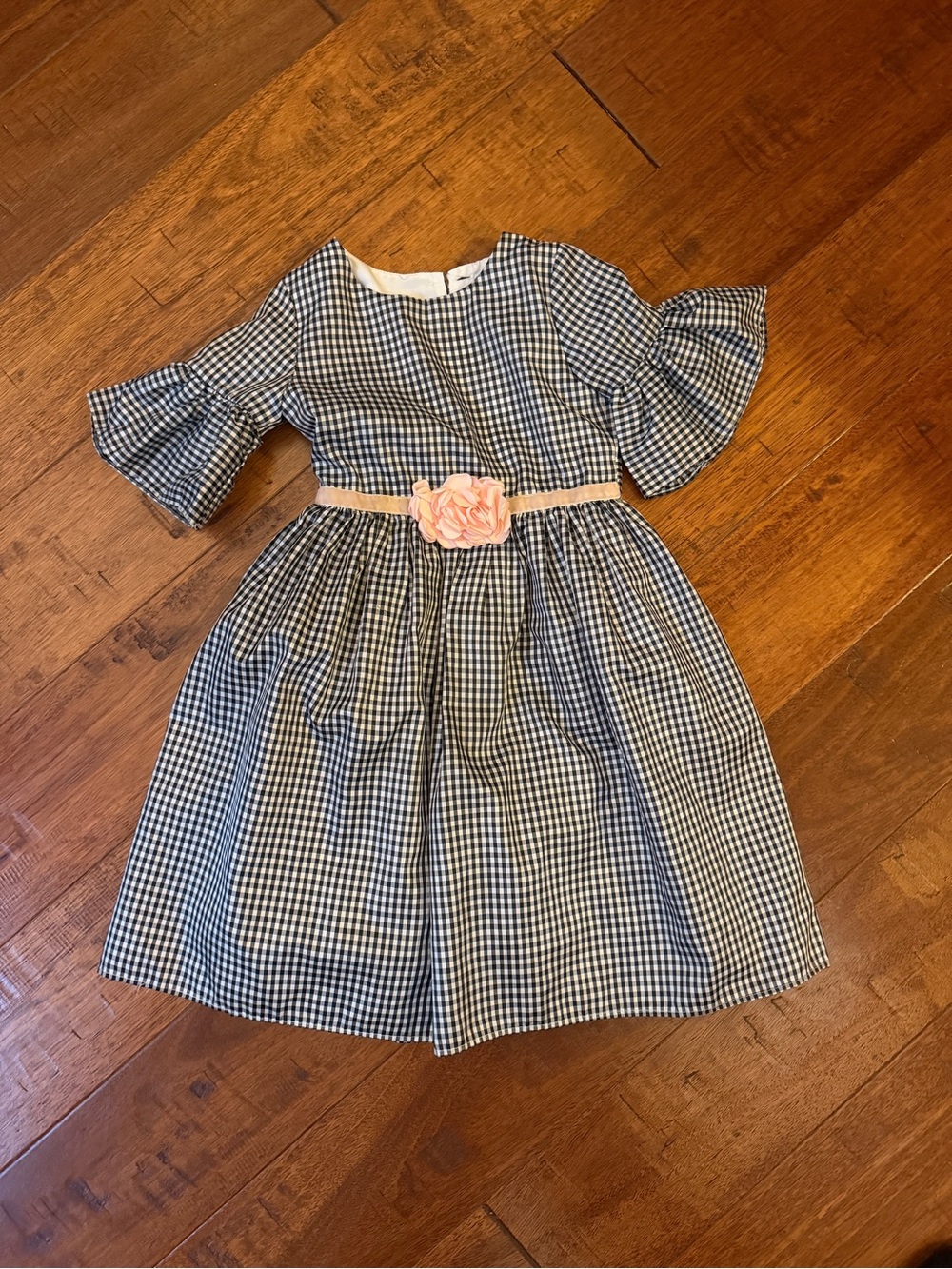 Blue Gingham Floral-Belt Dress